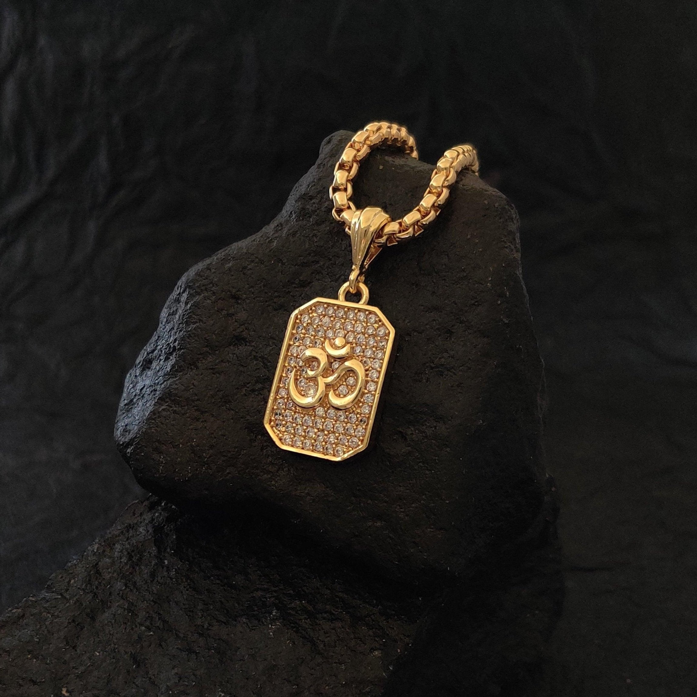 Premium Aum Diamond Pendant Gold Chain | Gold Chain Om Pendant Design Necklace - Premium Aum Diamond Pendant Gold Chain