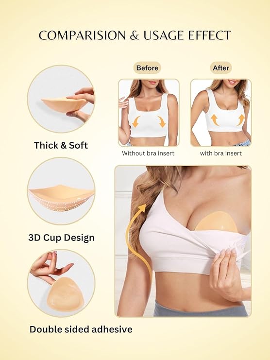 Push-up Sticky Breast Pads | Sports Bra Brassiere Push Up Bra Padding Pads Bra Cups - A Cup (Fits 32A-32B-34A-36A-38A) - Push-Up Sticky Breast Size up Pads