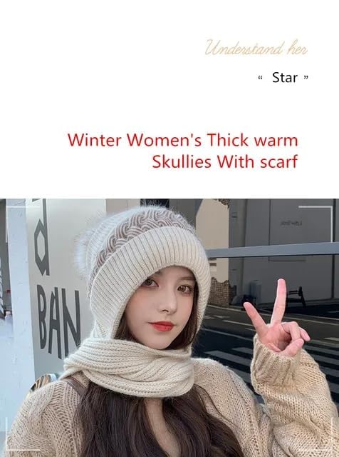 Scarf Cap for Women | Winter Cap Scarf Ear Protection Chritsmas Caps Muffler - Black - 2-in-1 Winter Hat And Scarf Scarf Cap for Women