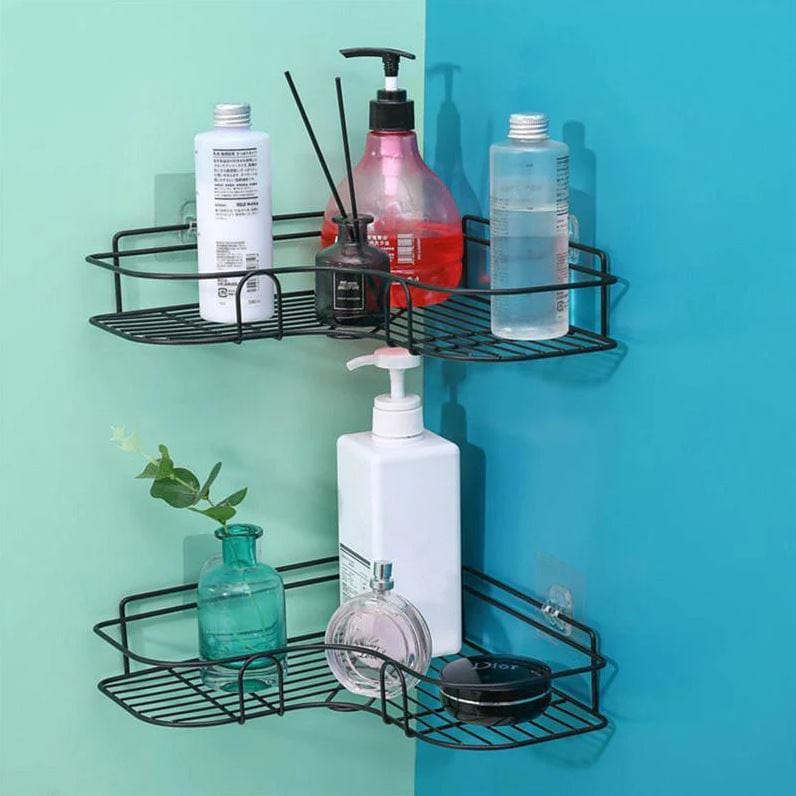 Self-adhesive Metal Corner Storage Rack | Bathroom Corner Shelf Steel Rack Shelves Self-adhesive Metal Corner Storage Rack