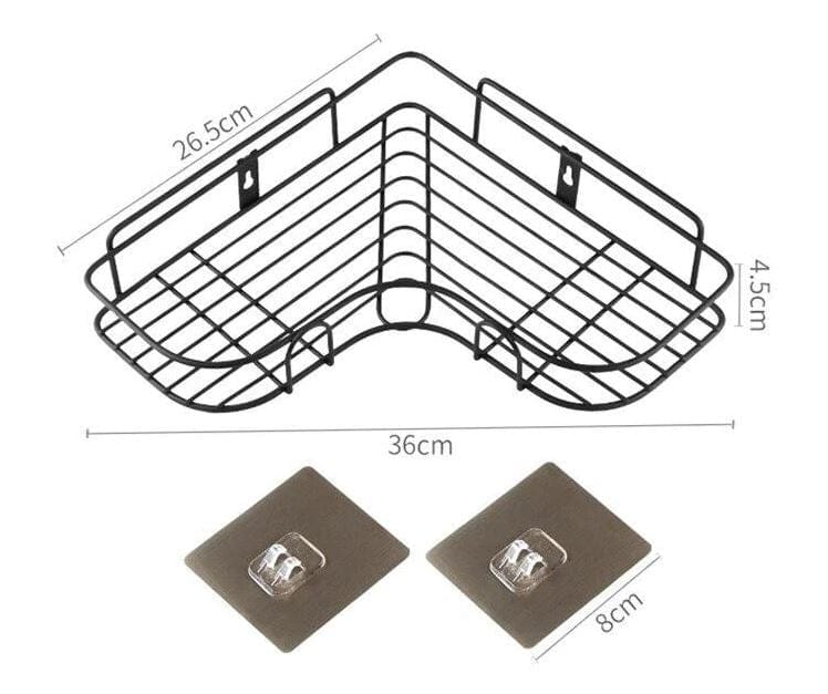 Self-adhesive Metal Corner Storage Rack | Bathroom Corner Shelf Steel Rack Shelves Self-adhesive Metal Corner Storage Rack