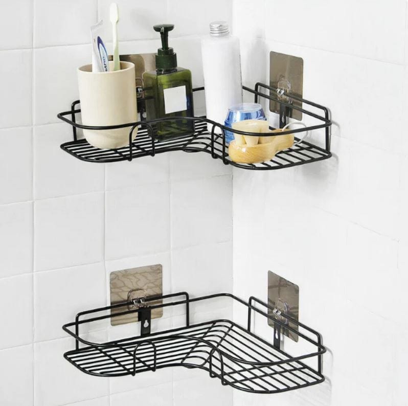 Self-adhesive Metal Corner Storage Rack | Bathroom Corner Shelf Steel Rack Shelves Self-adhesive Metal Corner Storage Rack