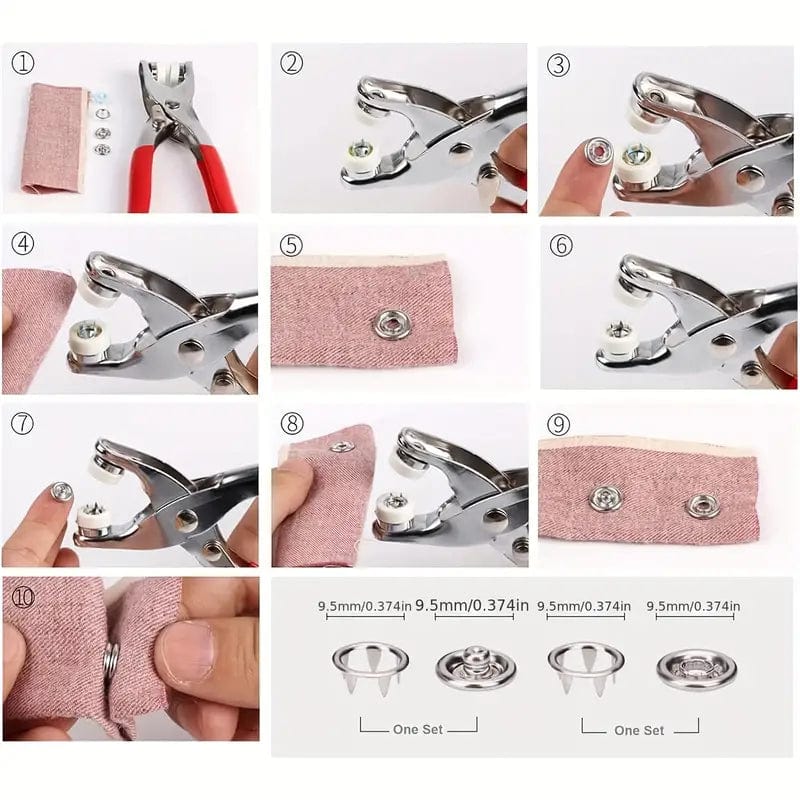 Snap Fastener Buttons Plastic Clips Tool Stud Set Buttons - Press Stud Kit Snap Button Kit