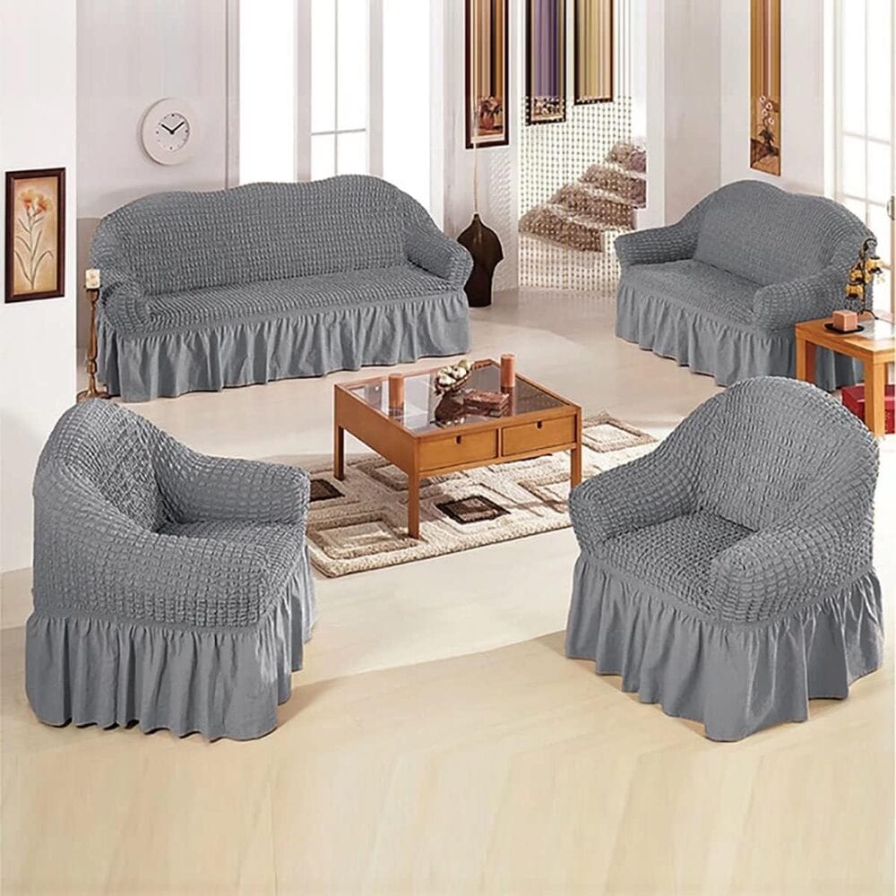 Sofa Cover | Slipcovered Sette 3 Seater Slipcover Sofa Set L Shape Cover Bubble Frill Sofa Cover Sofa Cover