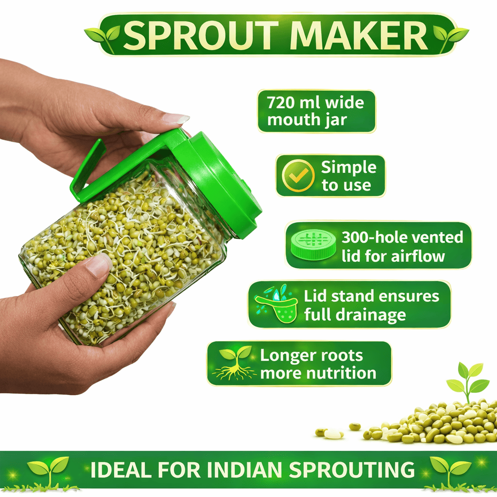 Sprouts Maker Glass Jar | Sprouting Seeds Draining Water Vegetable Moong Dal Sprouts Making Jar Sprouts Maker Glass Jar