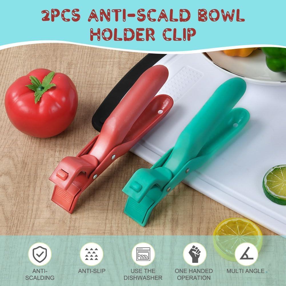 Stainless Steel Bowl Clamp | Stainless Steel Bowl Clamp Kitchen Tongs for Hot Plate - Green - Stainless Steel Bowl Clamp (Pack of 2)