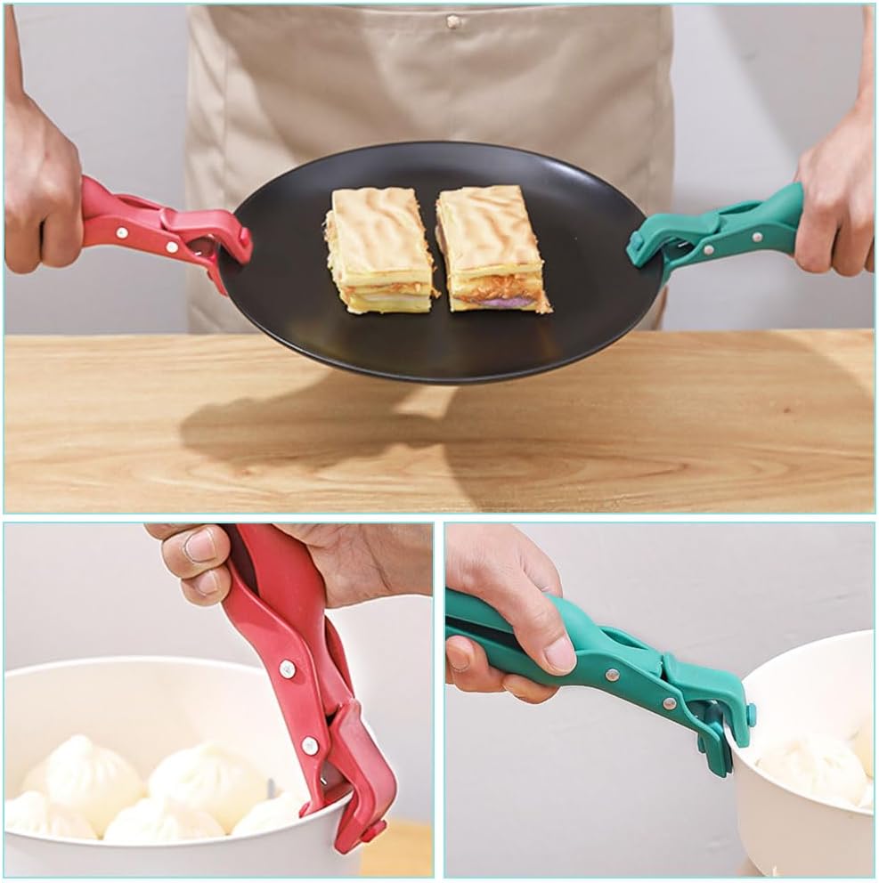 Stainless Steel Bowl Clamp | Stainless Steel Bowl Clamp Kitchen Tongs for Hot Plate - Green - Stainless Steel Bowl Clamp (Pack of 2)