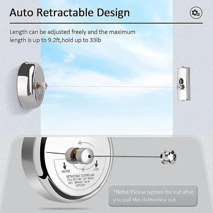 Stainless Steel Retractable Clothesline | Cloth Drying Stand For Balcony Clothesline Lundry Rack Hanger Rope Stainless Steel Retractable Clothesline