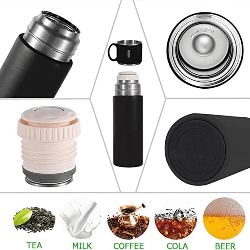 Steel Water Bottle Vacuum Thermos Flask Tea Cup Set Vacuum Flask Cup Set