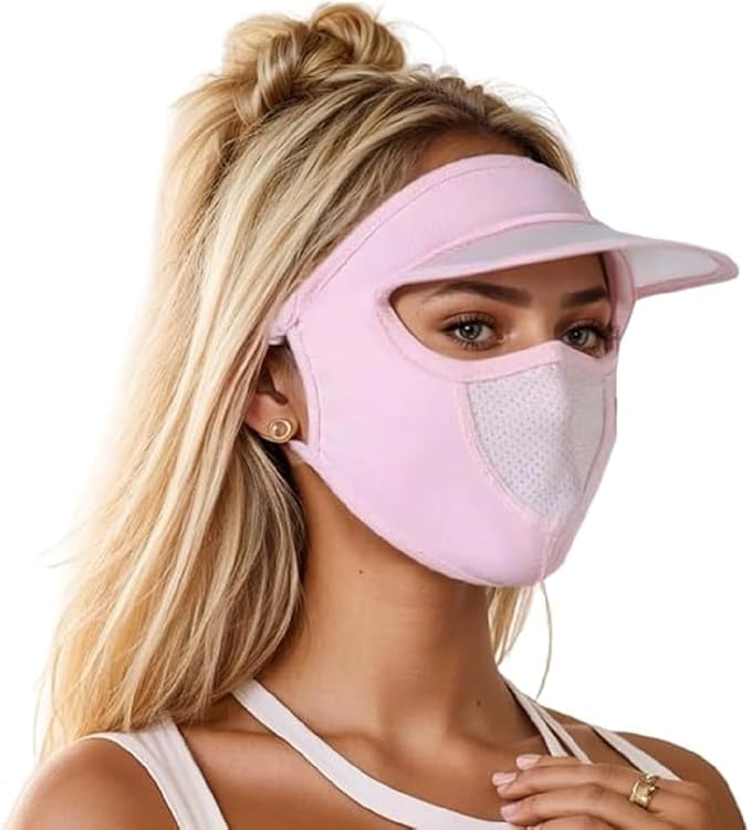 Sun Protection Mask Attached Cap | Full Face Mask Cover Sun Hat Protection Face Mask Covering Sun Cap - Pack of 1 - Sun Protection Mask Attached Cap