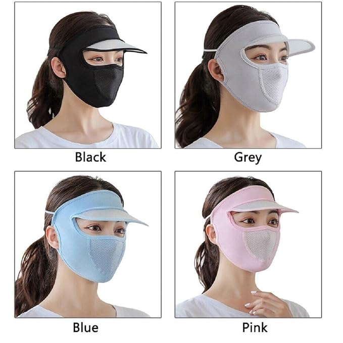 Sun Protection Mask Attached Cap | Full Face Mask Cover Sun Hat Protection Face Mask Covering Sun Cap - Pack of 1 - Sun Protection Mask Attached Cap