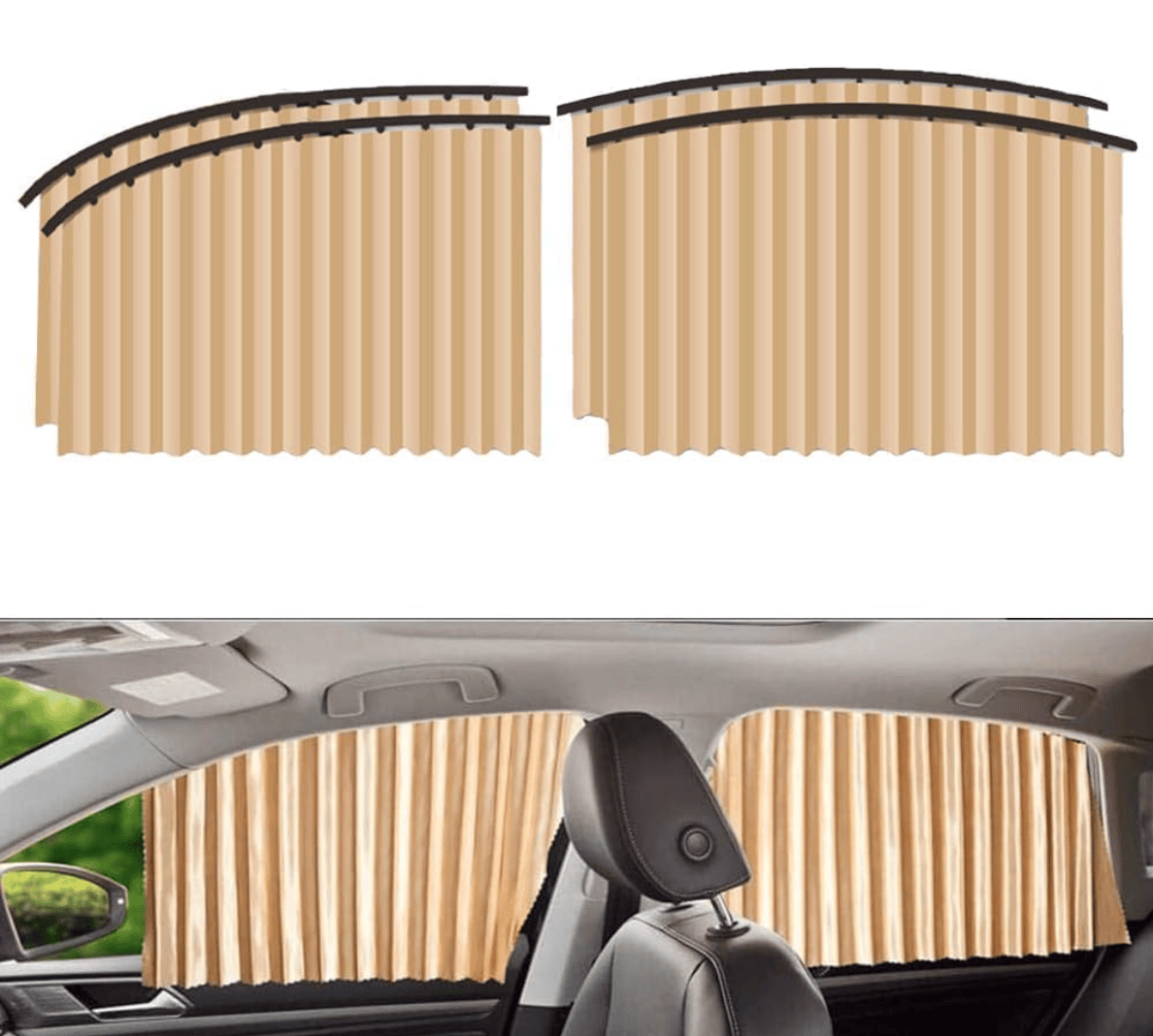 Curtanixo Privacy Car Curtains | Window Curtains Car Curtain Automotive Windows Covering Fold Beige Curtanixo Privacy Car Curtains (Set of 4)