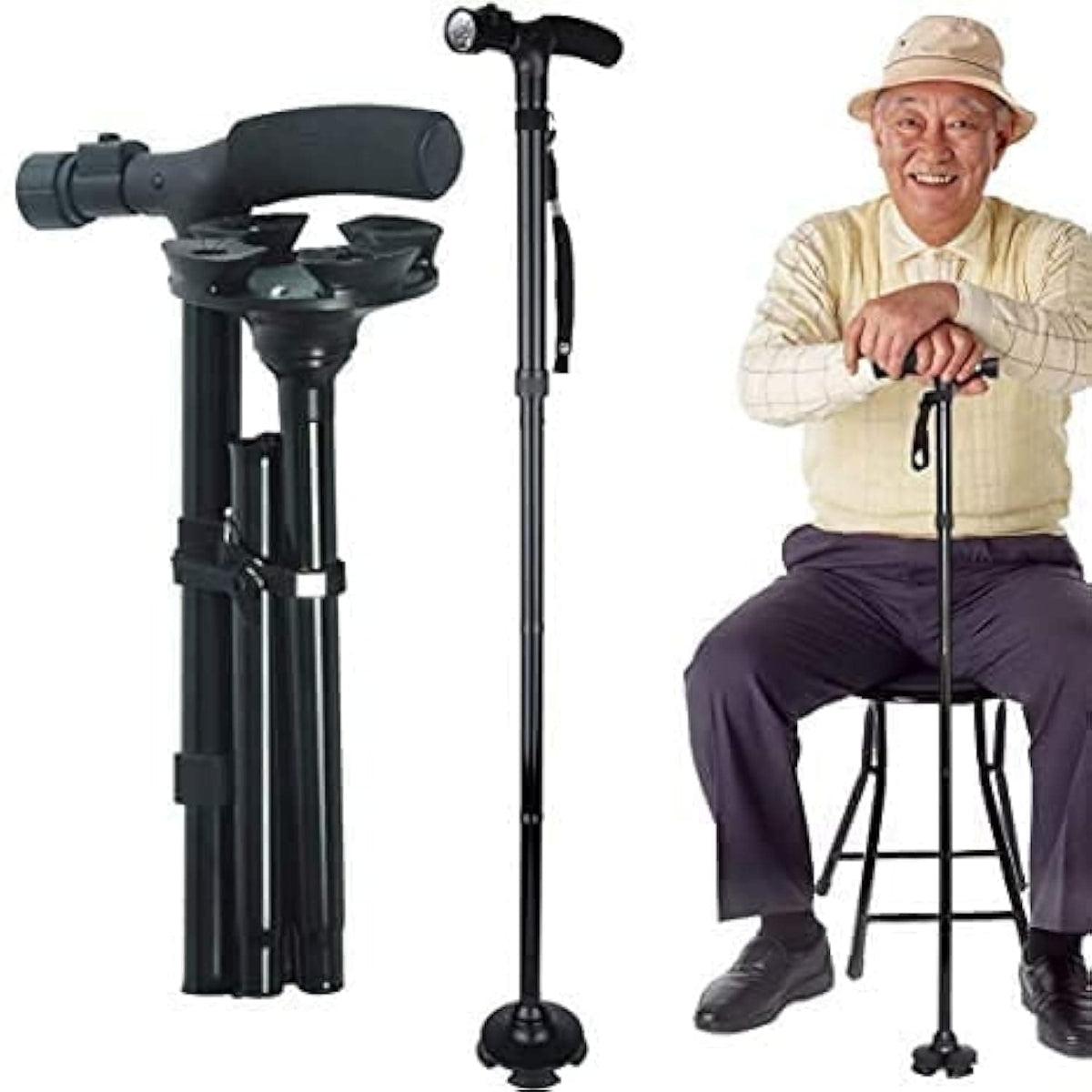 Trusty Cane Foldable Walking Stick Foldway Adjustable Sticks With Light Trusty Cane Foldable Walking Stick