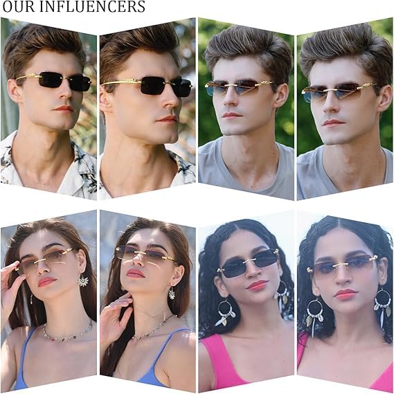 Unisex Rimless Sunglasses | Sun Glasses Rectangle Sunglasses Eyewear Transparent Uv Protected Shades - Unisex Rimless Sunglasses