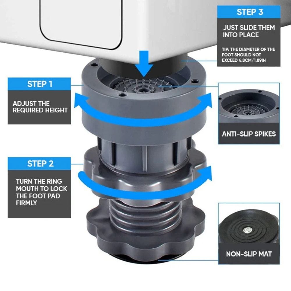 Washing Machine Adjustable Height Footpads | Washing Machine Clothes Washer Vibration Pads Washing Machine Adjustable Height Footpads (Pack Of 4)