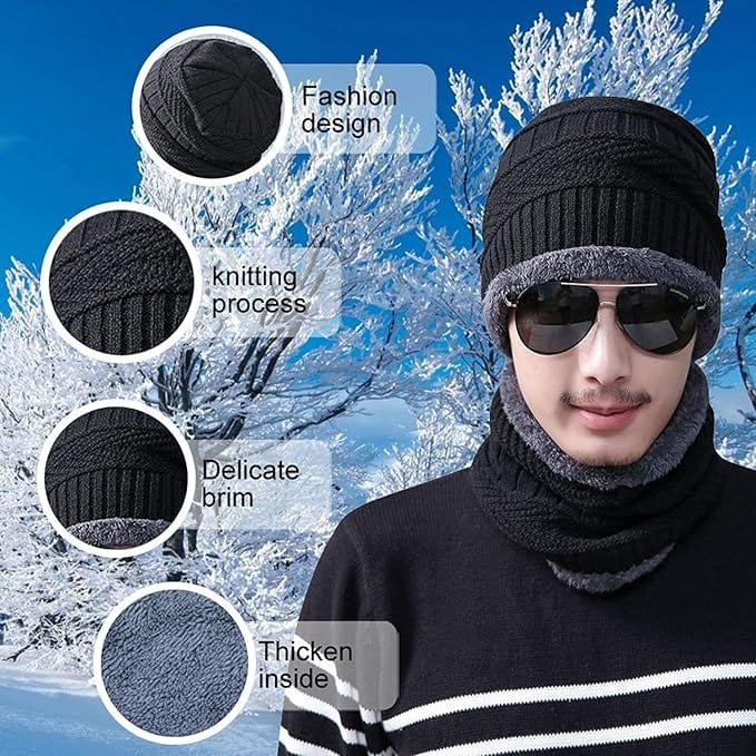 Woolen Cap Set (Unisex) | Winter Beanie Wool Cap For Men And Women Woolen Cap Set (Unisex)