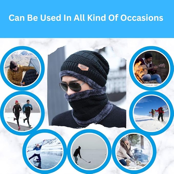 Woolen Cap Set (Unisex) | Winter Beanie Wool Cap For Men And Women Woolen Cap Set (Unisex)