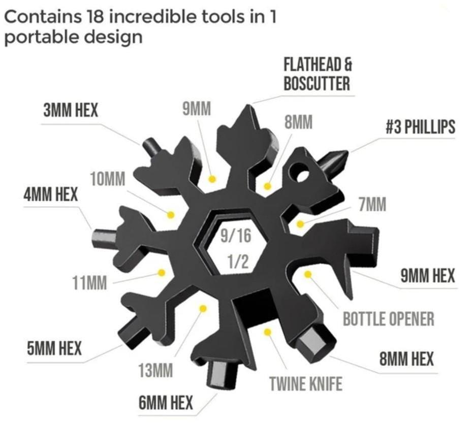 18 in 1 Snowflake Multipurpose Tool All in One Pocket Tool 18-in-1 Snowflake Multi-tool
