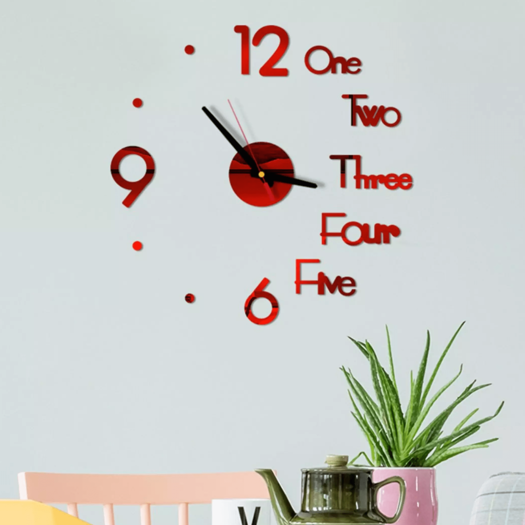3d Wall Clock Designer Decorative DIY Clock for Living Room Red Diy 3d Wall Clock