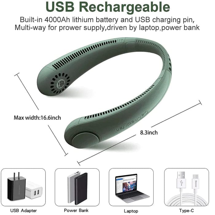 Cooling Rechargable Fan Portable Neck USB Mini Portable Neck Fan