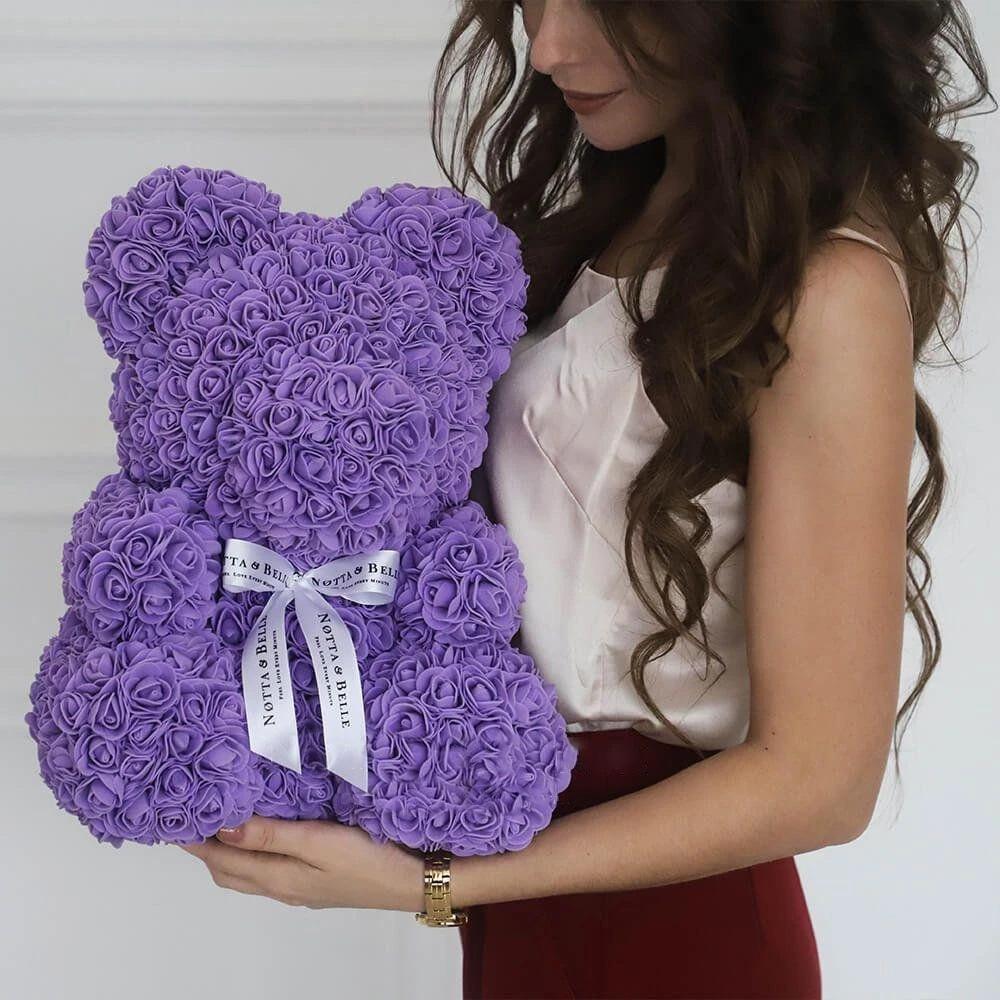 Cute Teddy Bear Toy Lovely Rose Bear Soft Toy - Artificial Rose Teddy Bear Purple Artificial Rose Teddy Bear