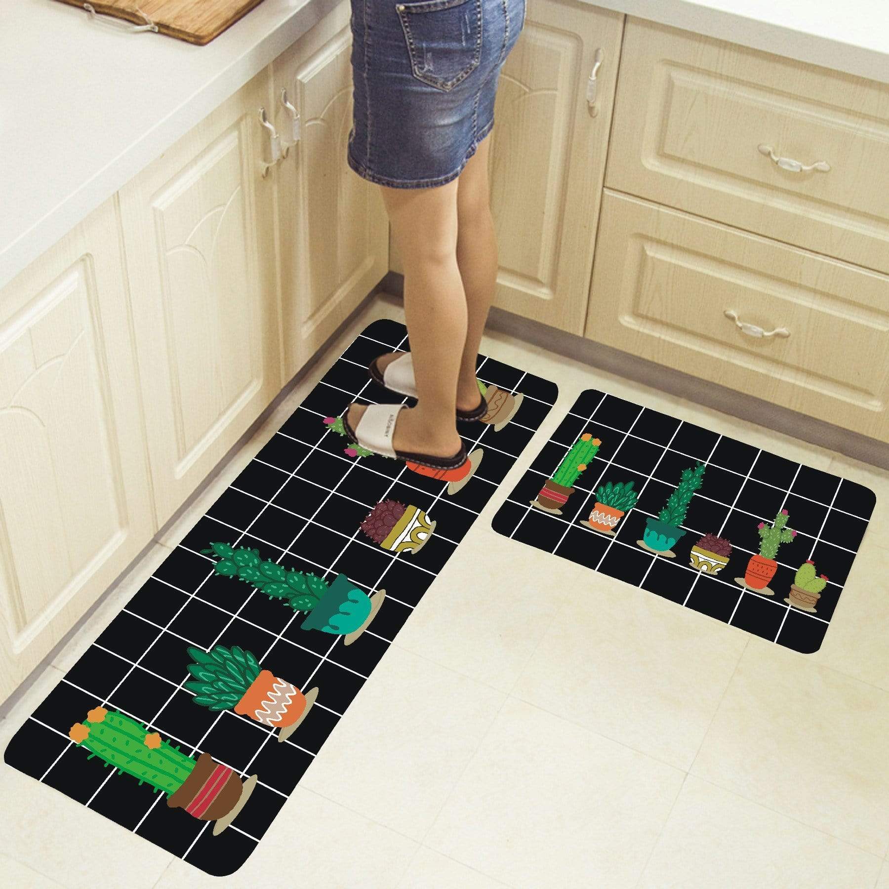 Microfiber Floor Anti Slip Mat Non Slip Kitchen Mat Cacti Family Microfiber Non-slip Kitchen Mat