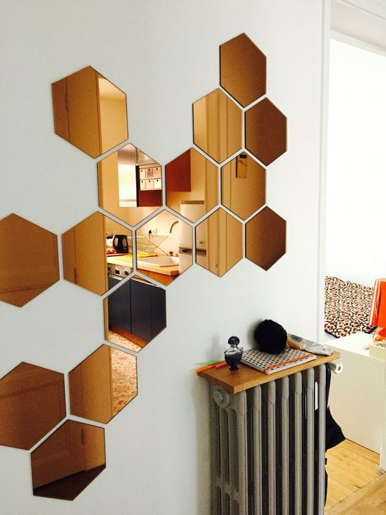 Mirror wall stickers for living room 3d hexagon mirror - 3D Hexagon Mirror Stickers (Golden 12 pcs) 3D Hexagon Mirror Stickers (Golden 12 pcs)