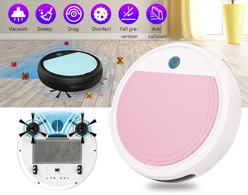 Robot Vacuum Floor Cleaner Automatic Cordless Sweeper Mop Vacuum Cleaners White + Pink Robot Vacuum Floor Cleaner