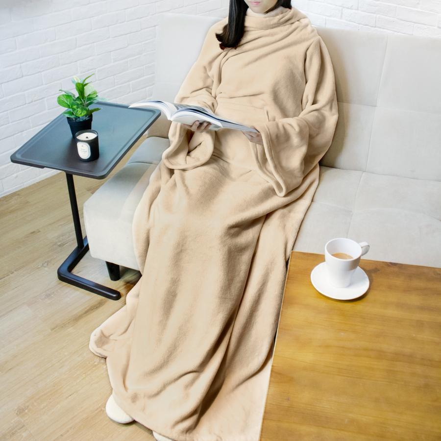 Wearable Blanket with Sleeves Body Wrap Blanket for Adults Beige Wearable Blanket With Sleeves