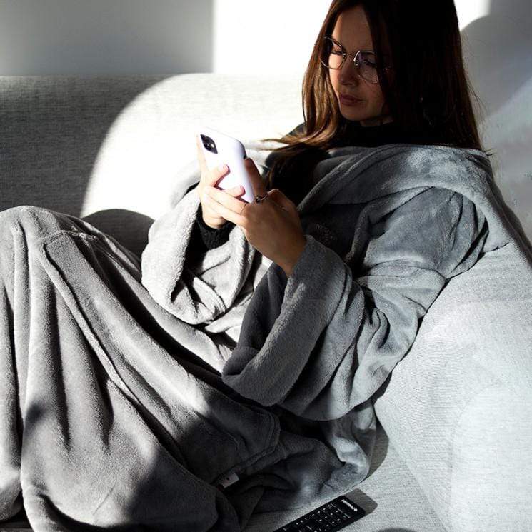 Wearable Blanket with Sleeves Body Wrap Blanket for Adults Grey Wearable Blanket With Sleeves