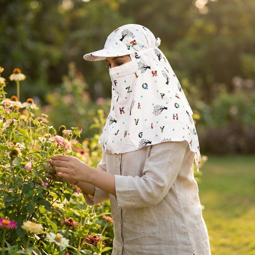 2-in-1 Scarf Face Mask | Cap For Women Hat Sun Protection Masks  White (Alphabet) 2-in-1 Scarf Face Mask