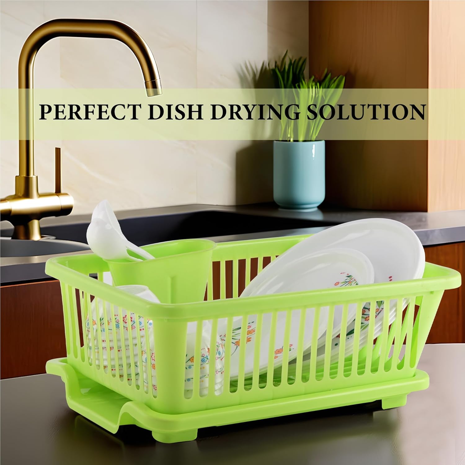 3 in 1 Kitchen Dish Drainer | Kitchen Items Dish Rack Sink Drainer Drying Utensil Holder - Kitchenware - Blue - 3 in 1 Kitchen Dish Drainer