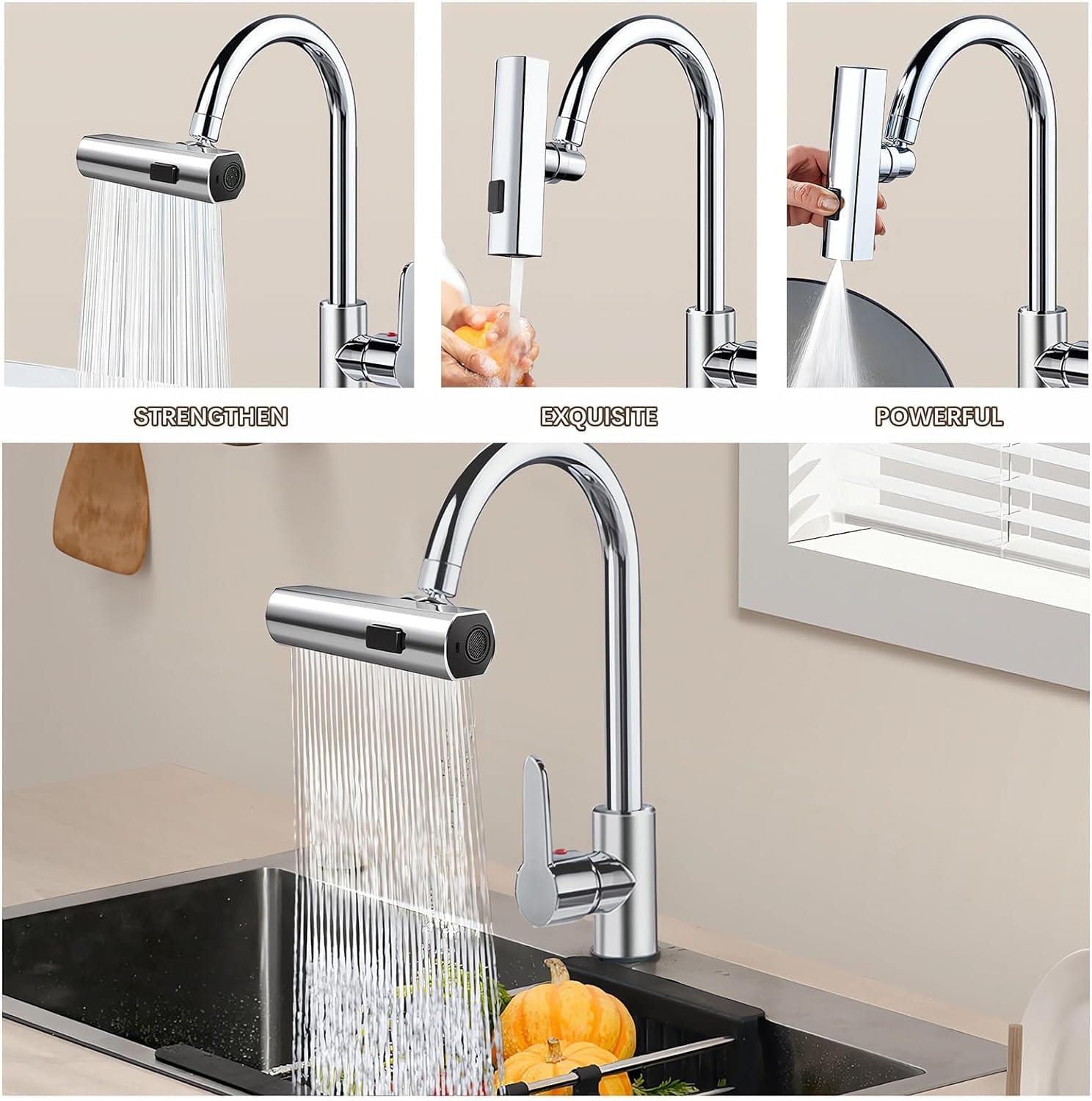 3-in-1 Waterfall Kitchen Faucet Extender | Kitchen Sink Tap Faucets Waterfall Extender For Kitchen Sink Kitchen Faucet 3-in-1 Waterfall Kitchen Faucet Extender