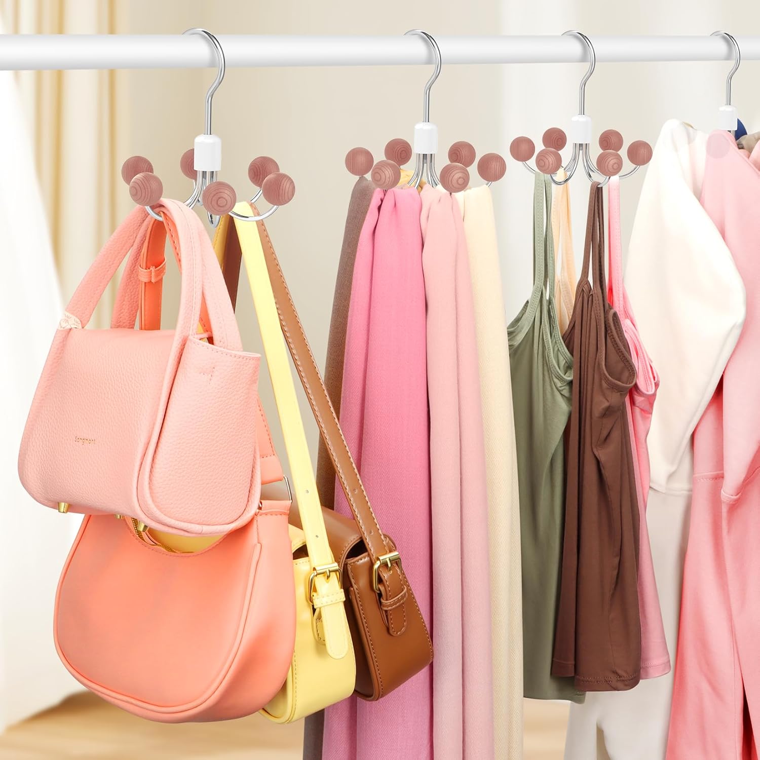 360° Swivel Hoodie & Purse Organizer (Pack of 2) | Purse Organizer Wood Hanger Plastic Hooks Wardrobe Hangers - Peach - 360° Swivel Hoodie & Purse Organizer (Pack of 2)