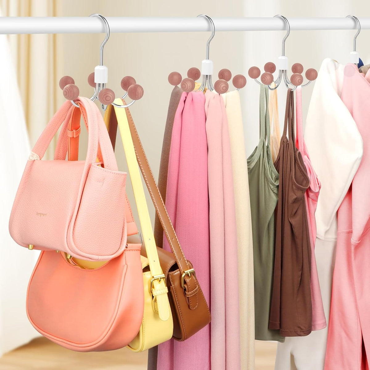 360° Swivel Hoodie & Purse Organizer (Set of 2) | Wood Hanger Plastic Hooks Wardrobe Hangers 360° Swivel Hoodie & Purse Organizer (Set of 2)