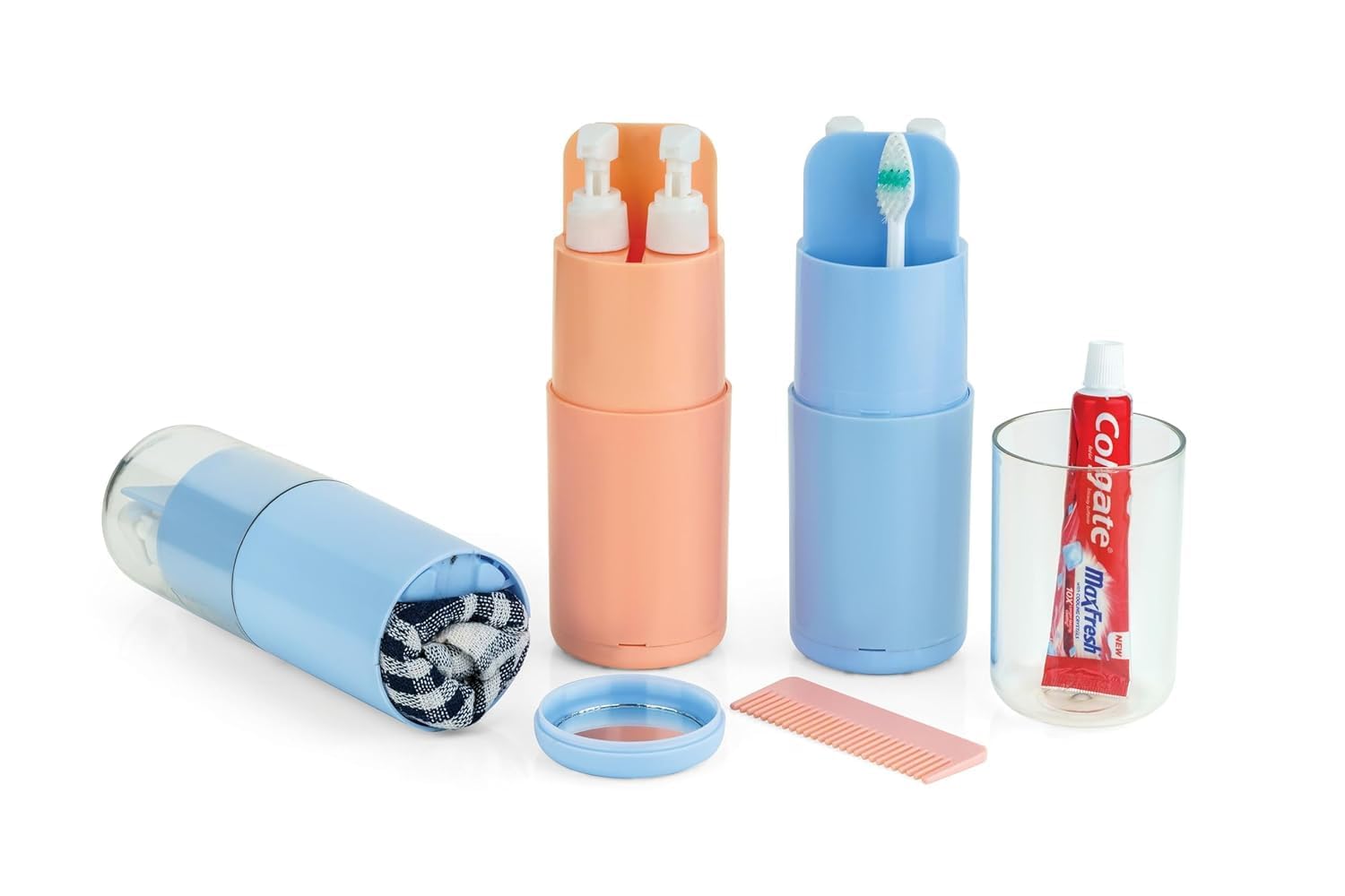 6 in 1 Travel kit | Travel Essential Kit Bottle Pack Toiletries Essential Kits - Peach - 6 in 1 Travel kit