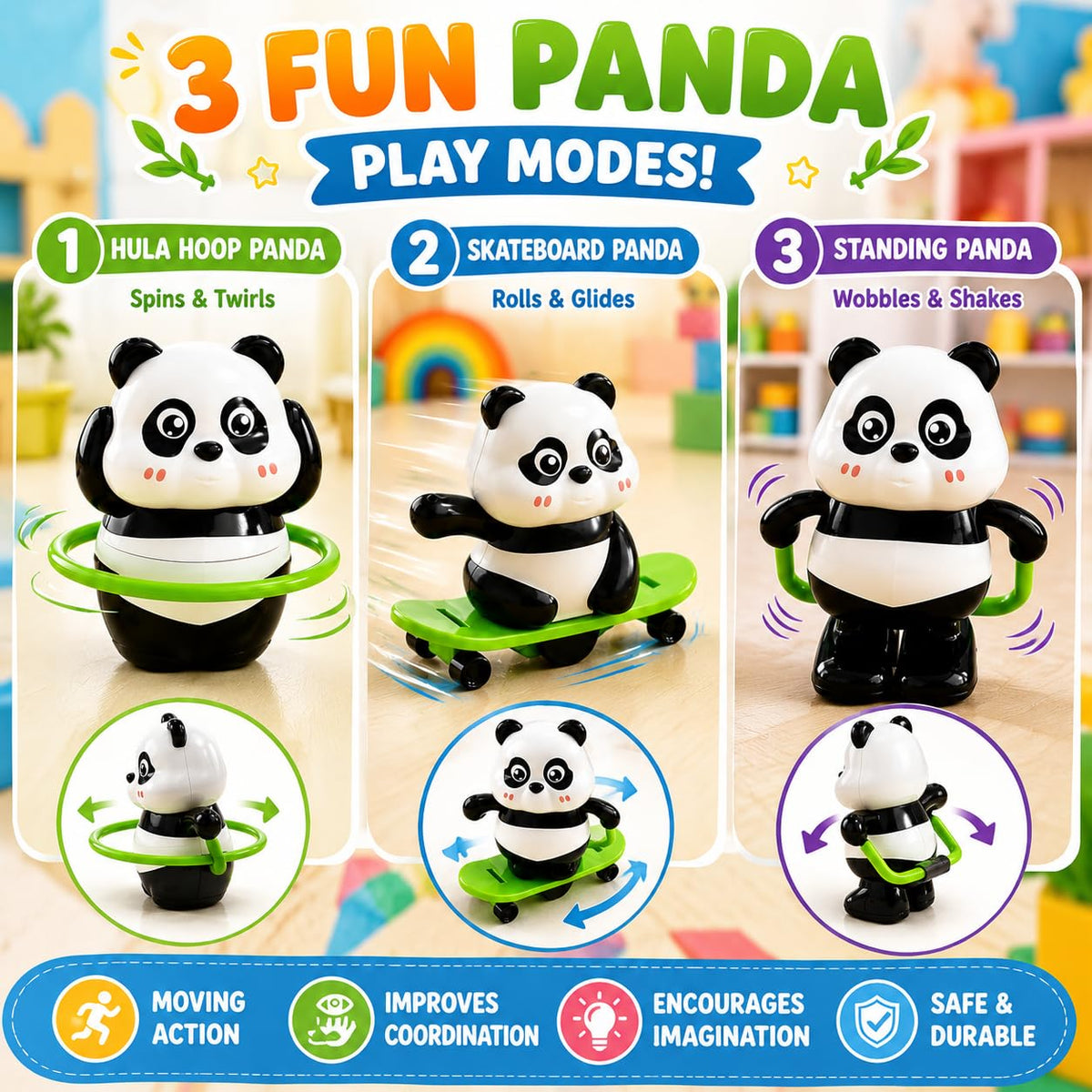 Panda Trio Toy (Pack of 3)
