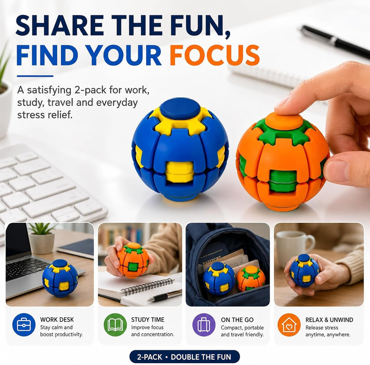 3D Press-to-Spin Fidget Ball