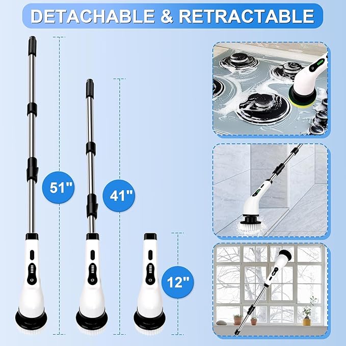 9-in-1 Electric Spin Scrubber | Floor Cleaning Mop Cleaner Bathroom Brush Maintenance - 9-in-1 Electric Spin Scrubber