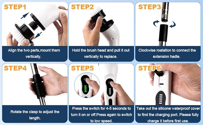 9-in-1 Electric Spin Scrubber | Floor Cleaning Mop Cleaner Bathroom Brush Maintenance - 9-in-1 Electric Spin Scrubber