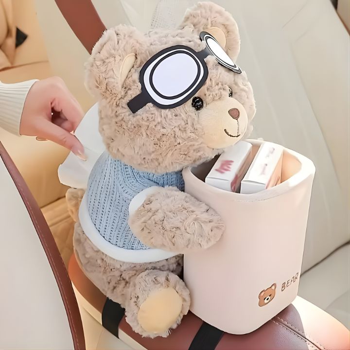 Plush Bear Tissue Holder and Trash Can