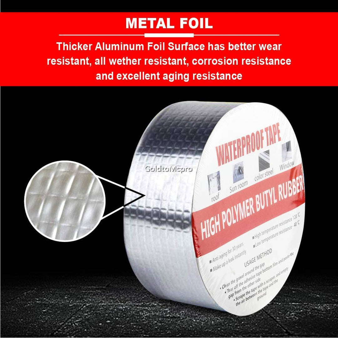 Aluminium Rubber Tape | Adhesive Waterproof Leakage Tape Aluminium Foil Pipe Repair Tape - Extra Long Roll - Aluminium Rubber Tape Waterseal Aluminium Rubber Tape