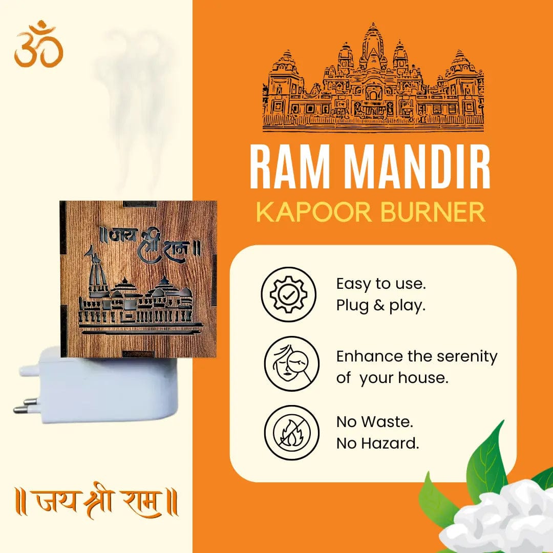 Ayodhya Ram Mandir Electric Aroma Burner & Night Lamp | Wooden Temple Kapoor Dani Camphor Diffuser Ayodhya Ram Mandir Electric Aroma Burner & Night Lamp 3-in-1