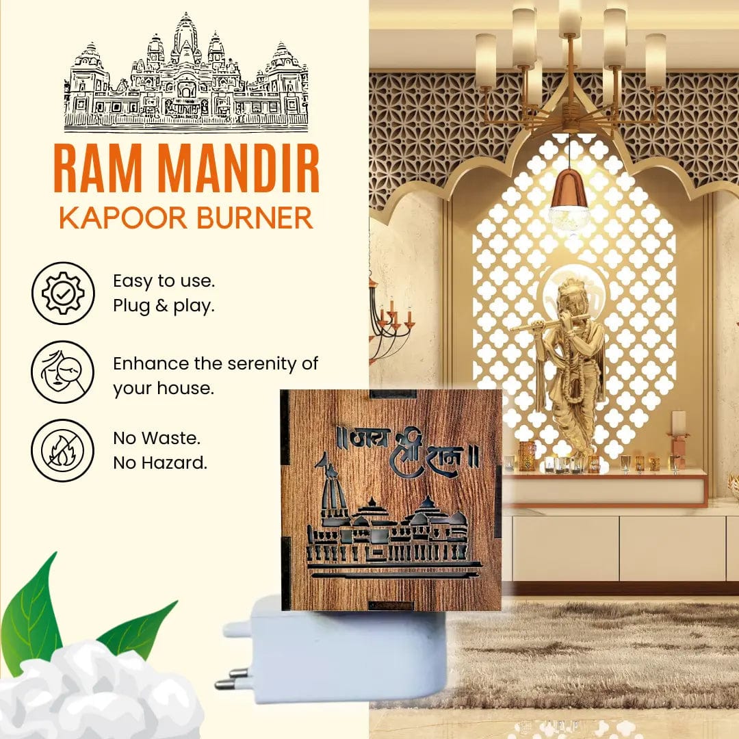 Ayodhya Ram Mandir Electric Aroma Burner & Night Lamp | Wooden Temple Kapoor Dani Camphor Diffuser Ayodhya Ram Mandir Electric Aroma Burner & Night Lamp 3-in-1