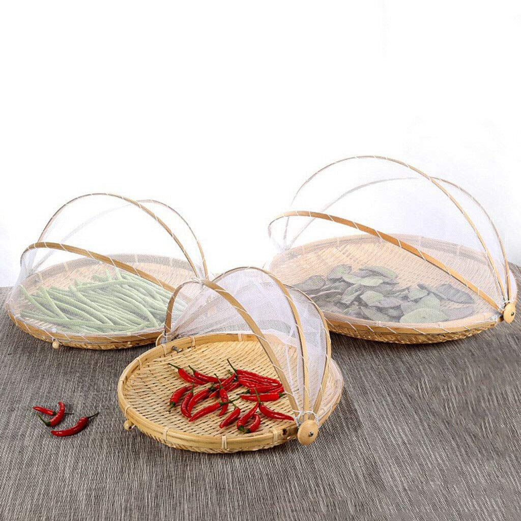 Bamboo Basket with Mesh Cover | Bamboo Basket Kitchen Storage Containers For Vegetables Eco Friendly - Pack of 1 - Bamboo Basket with Mesh Cover