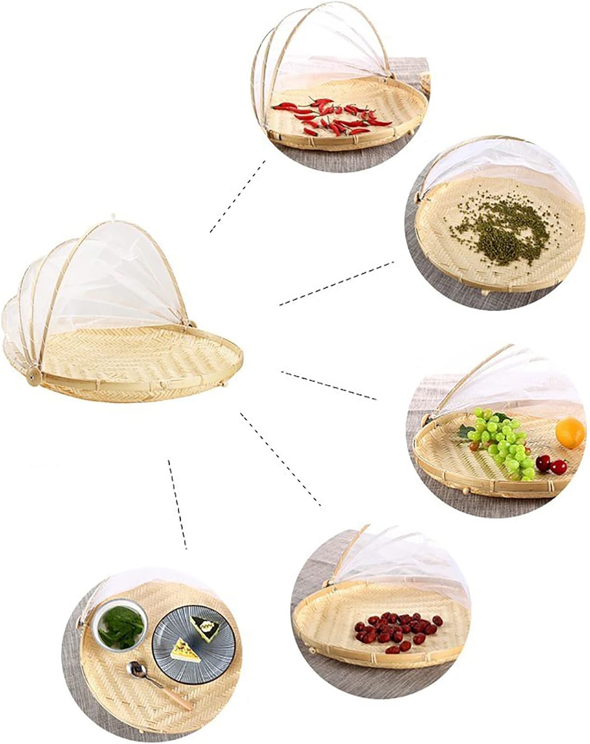 Bamboo Basket with Mesh Cover | Bamboo Basket Kitchen Storage Containers For Vegetables Eco Friendly - Pack of 1 - Bamboo Basket with Mesh Cover