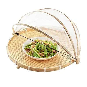 Bamboo Basket with Mesh Cover | Bamboo Basket Kitchen Storage Containers For Vegetables Eco Friendly - Pack of 1 - Bamboo Basket with Mesh Cover