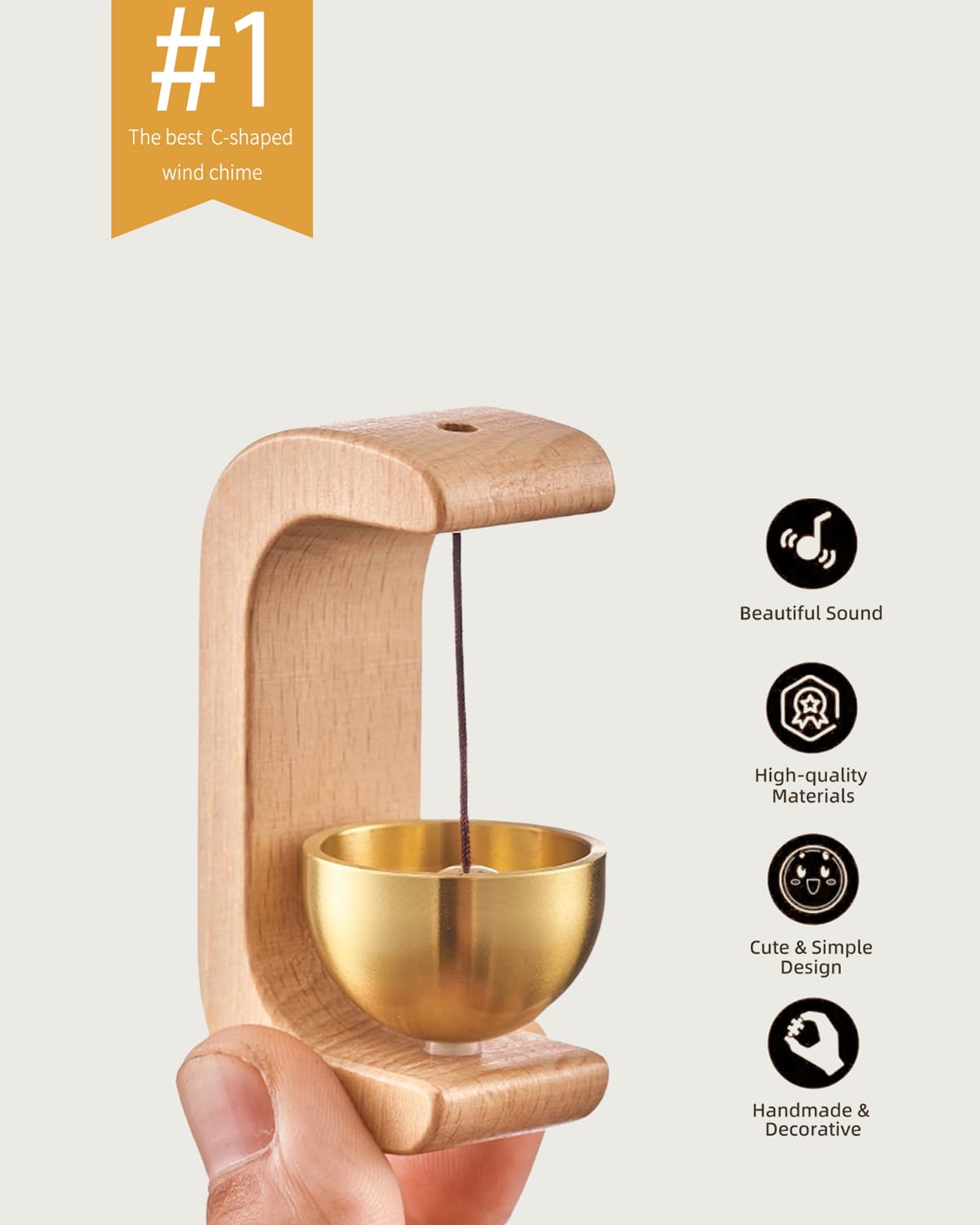 Beech Wooden Door Chime with Brass Bell | Door Bell Wooden Front Bells For Home Chime Doorbell - Beech Wooden Door Chime with Brass Bell