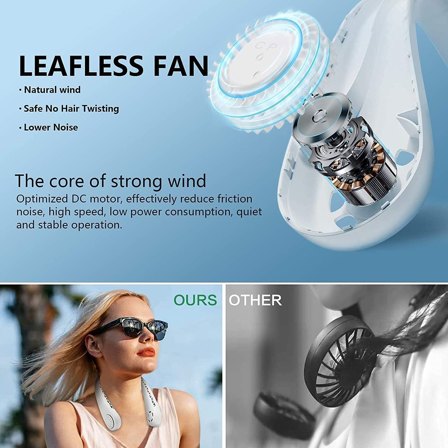 Cooling Rechargable Fan Portable Neck USB Mini Portable Neck Fan