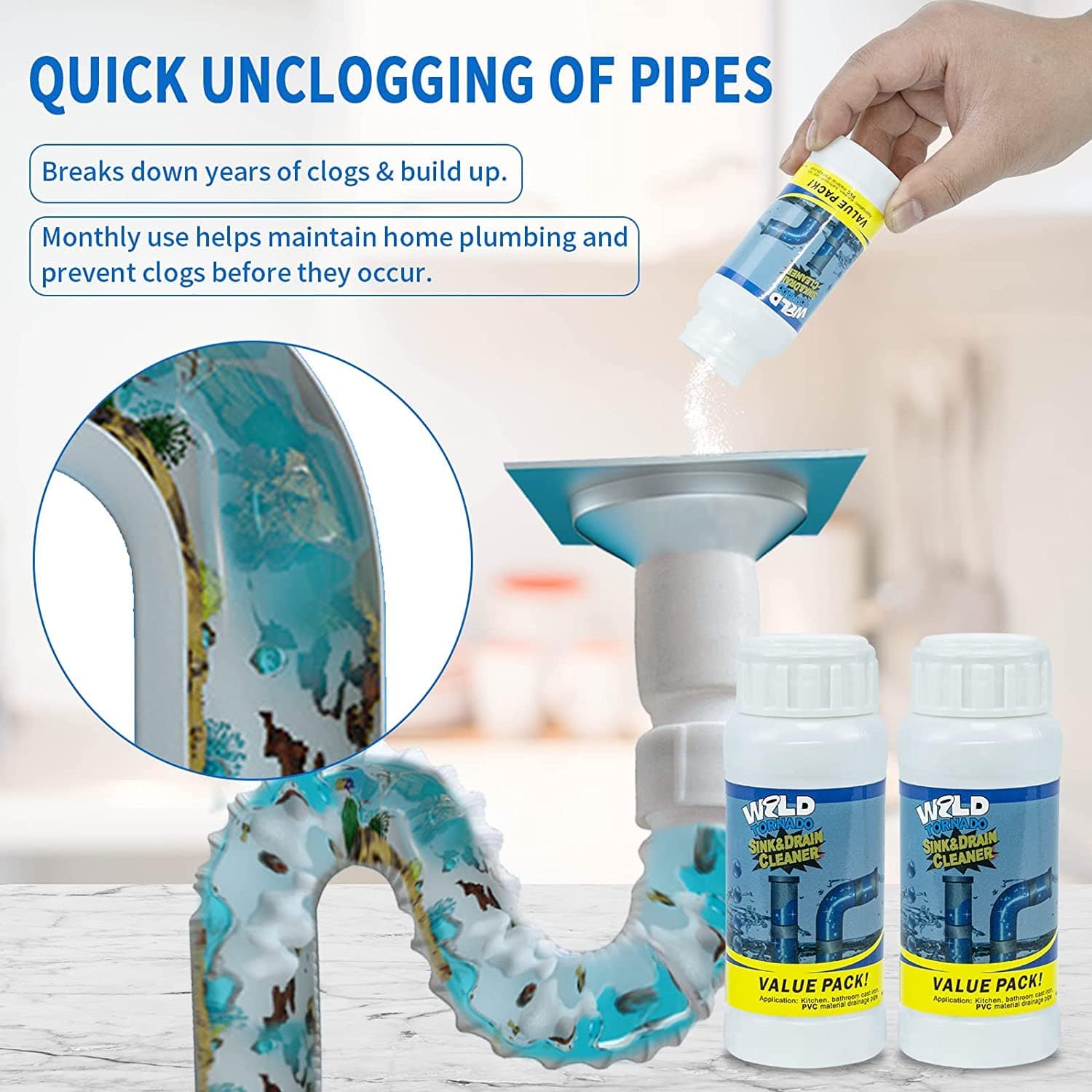 Drain Cleaner Powder Sink Drain Pipes Toilet Blockage Cleaner Drain Cleaner Powder (Buy 1 Get 1 Free)